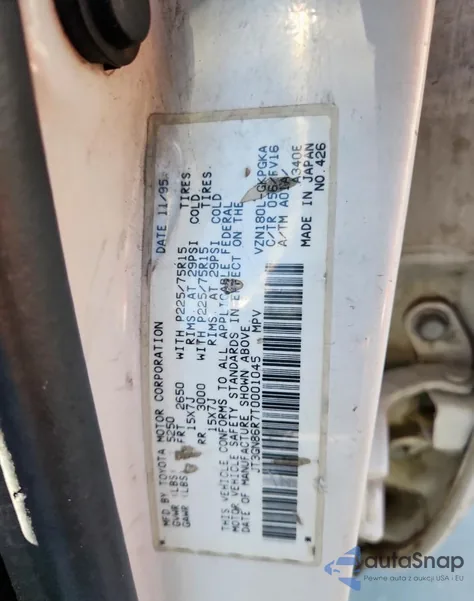 1996 Toyota 4Runner Sr5 z USA, uszkodzony, nr VIN JT3GN86R7T0001045